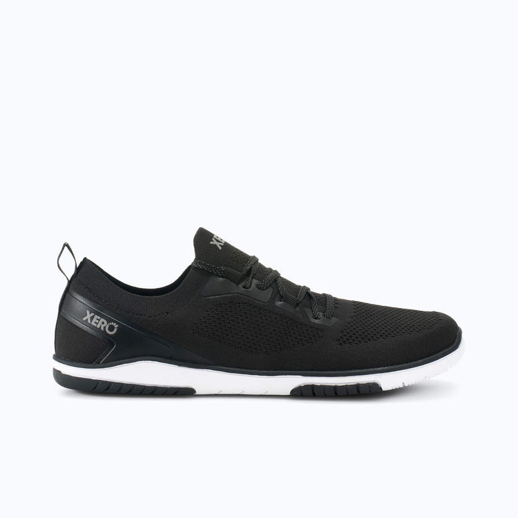 Xero Shoes Nexus Knit Men Sneaker in Black and White with Toe Facing Right