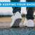 Close up low shot of man walking with white Xero Shoes with text "tips for keeping your shoes clean"