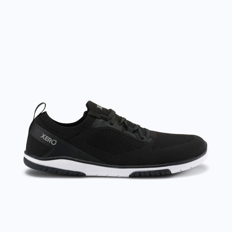 Xero Shoes Nexus Knit Women Sneaker in Black and White with Toe Facing Right