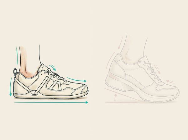 Zero drop barefoot shoe showing heel and forefoot at equal height