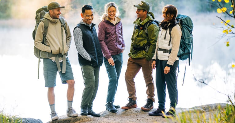 Five hikers getting ready to start their trek in their Xero Shoes hiking boots & shoes.