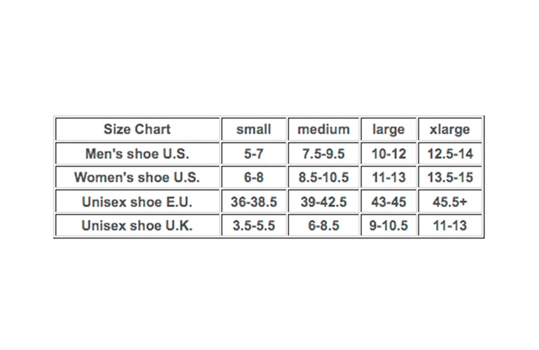 Toesox Size Chart