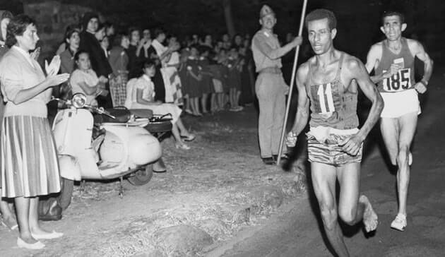 Abebe Bikila Runs Barefoot Wins Marathon