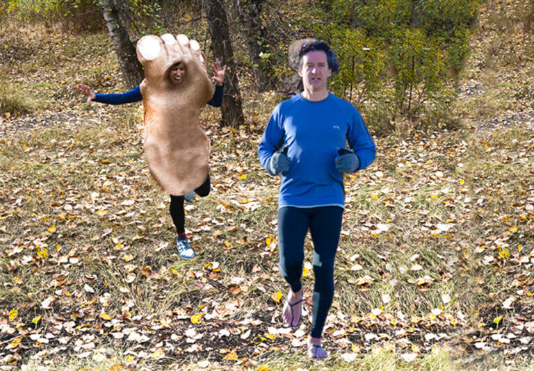 bigfoot chasing a runner
