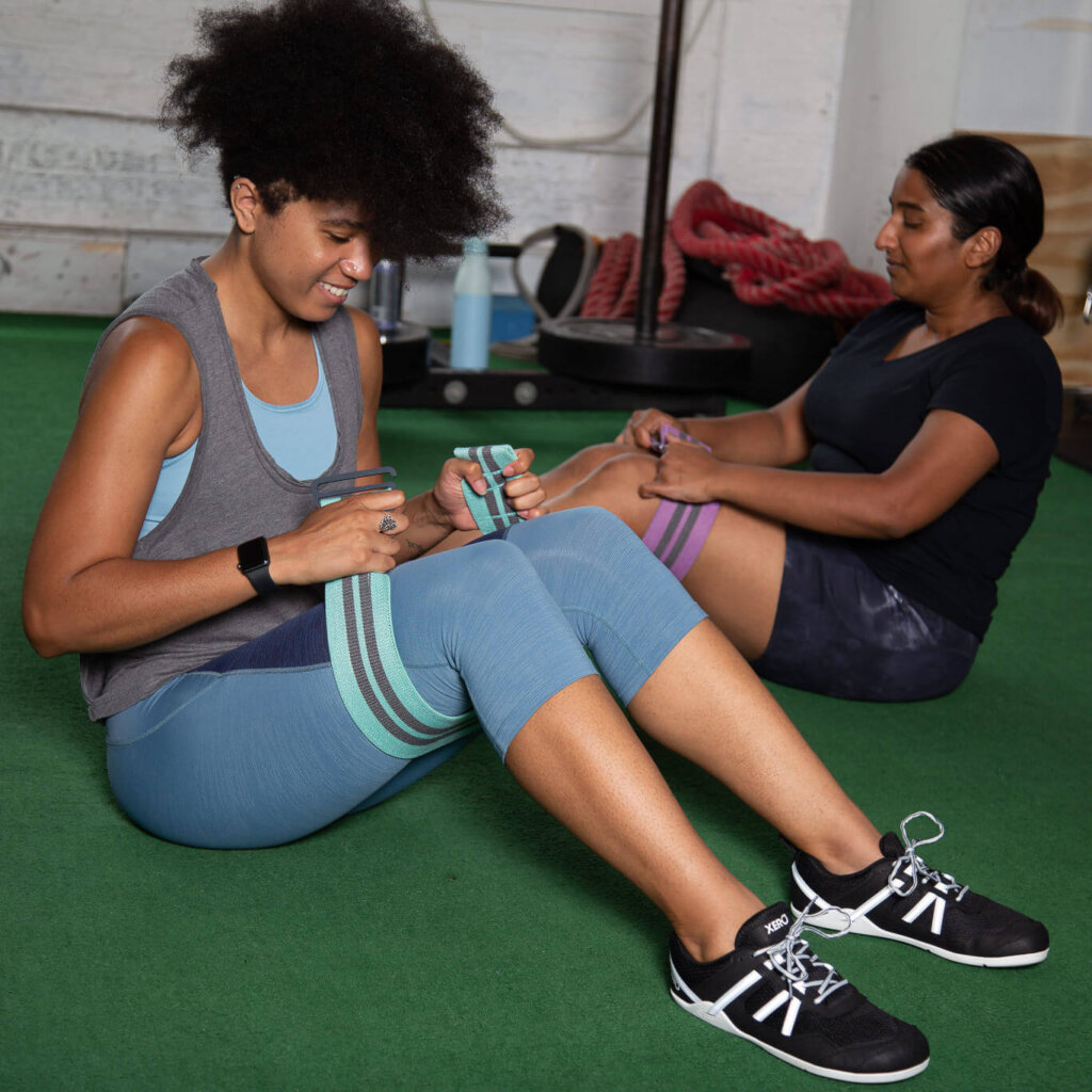 prio black and white used in a gym with resistance bands