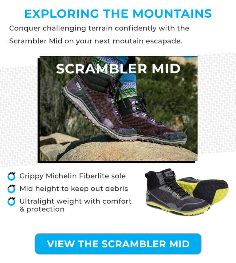 Heading for the mountains Scrambler Mid Conquer challenging terrain confidently with the Scrambler Mid on your next mountain escapade. Grippy Michelin Fiberlite sole Mid-height to keep out debris Ultralight weight with comfort & protection