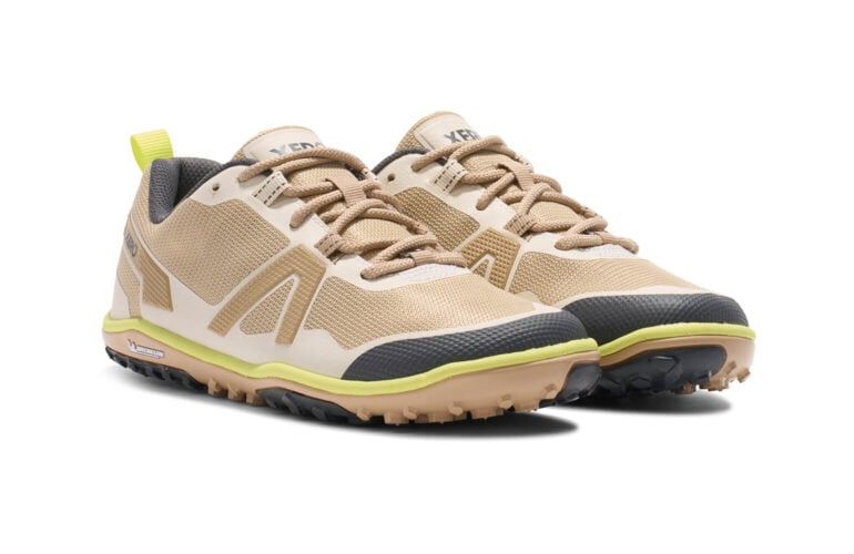 Scrambler Low EV women's tan and brown trail shoes, angle view
